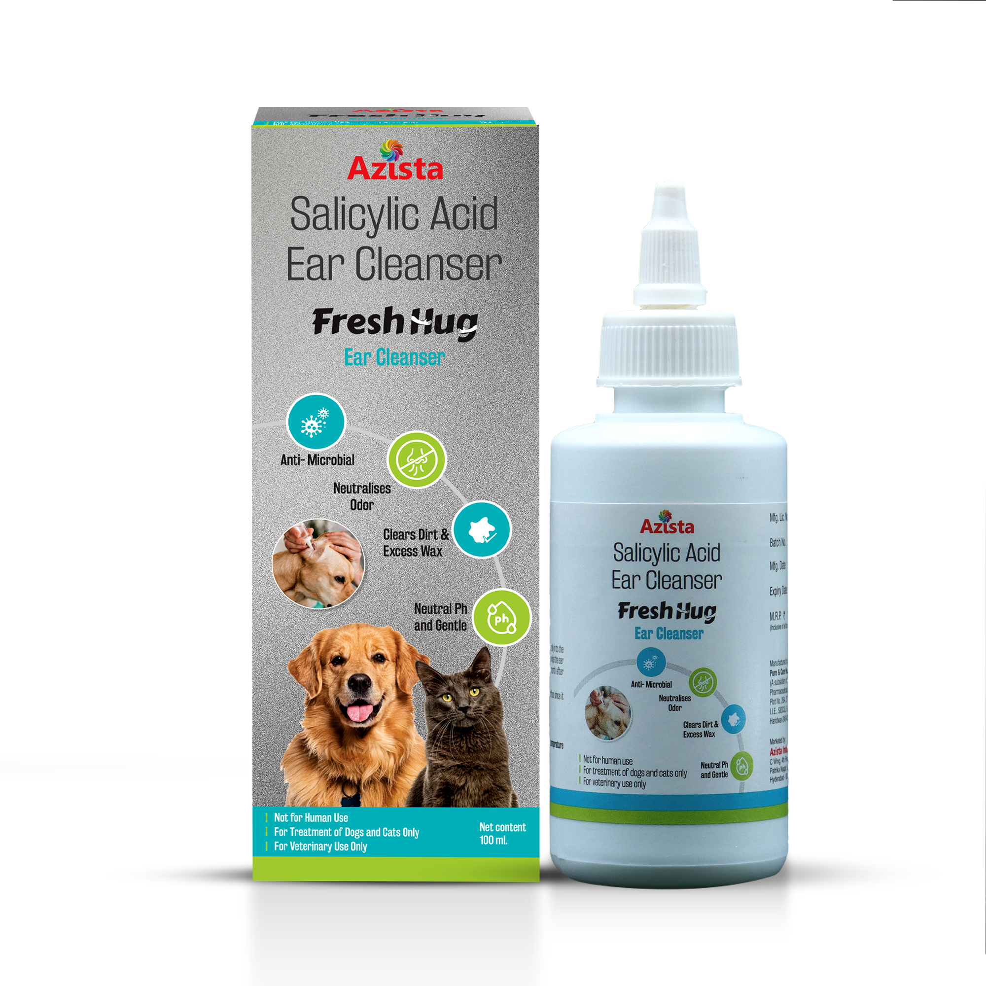 Fresh Hug Ear Cleanser 100ml bottle - Ear cleaning solution for dogs and cats by Azista Vet				
