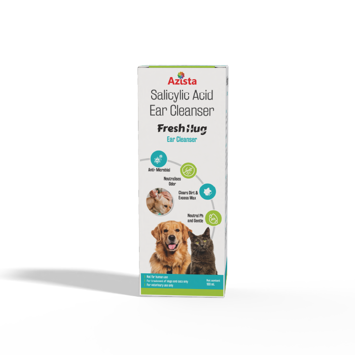 Fresh Hug Ear Cleanser 100ml bottle - Ear cleaning solution for dogs and cats by Azista Vet				

