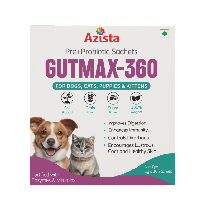 GutMax-360 by Azista Vet – comprehensive digestive health supplement for dogs and cats				
