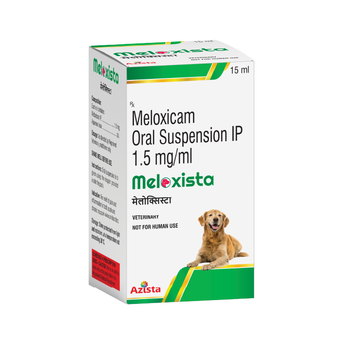 Meloxista 15ml Meloxicam oral suspension for dogs and cats – Azista Vet pain and inflammation relief				
