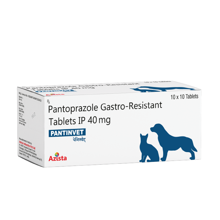 Pantin Vet Pantoprazole 40mg tablets for dogs and cats – Veterinary treatment for acid reflux and gastric issues by Azista Vet				
