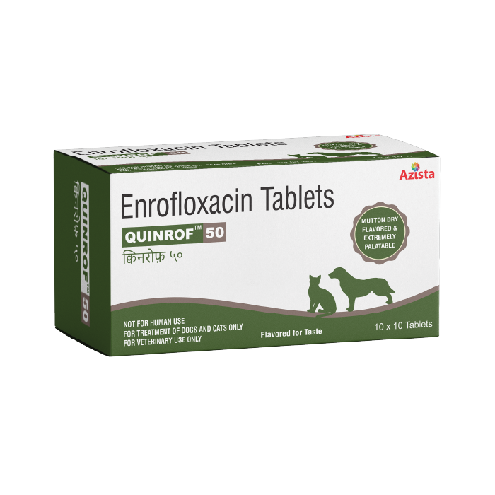 Azista Vet Quinrof 50 – Enrofloxacin tablets for pets				
