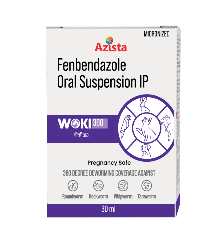 Woki 360 30ml Fenbendazole suspension by Azista Vet – effective hookworm treatment for pets				
