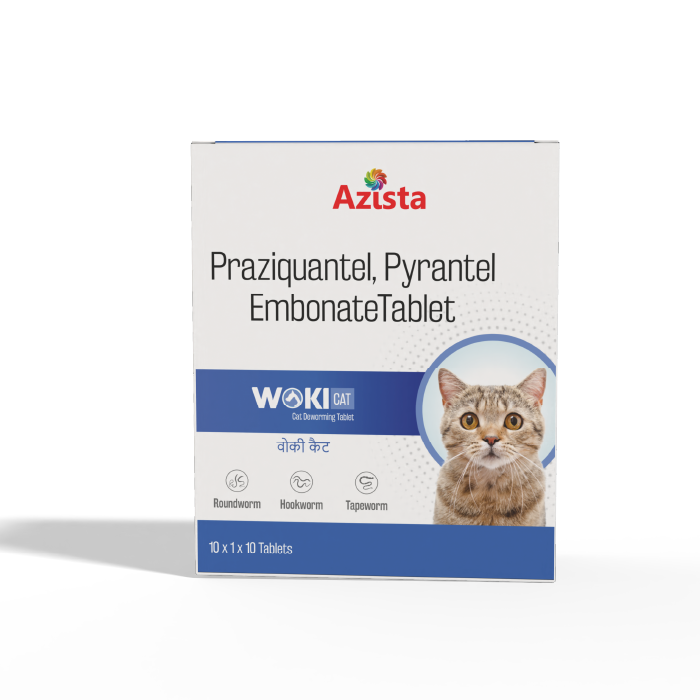 Woki Cat deworming tablets by Azista Vet – tapeworm and roundworm treatment for cats				
